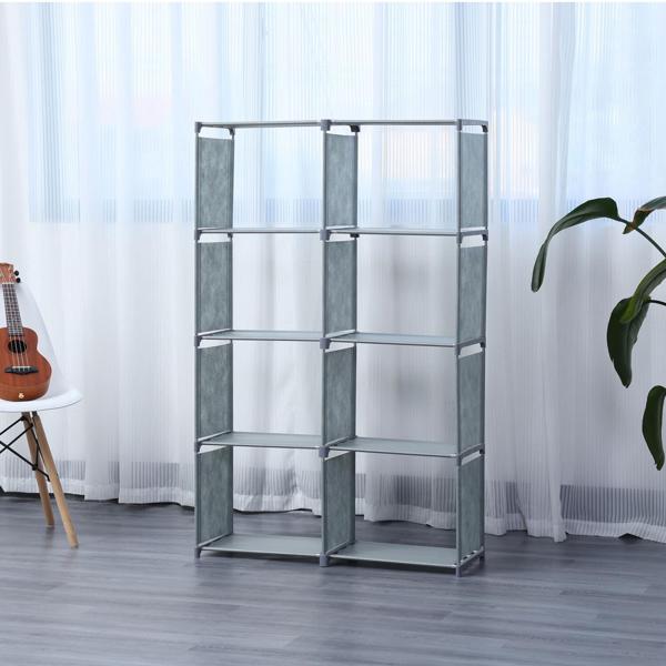 8-Fächer-Regal (85x26x125cm) aus Vlies-Stoff: Graues Stoffregal für maximale Ordnung – geräumige Fächer für Bücher, Kleidung und mehr