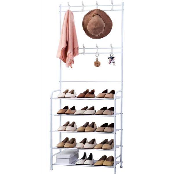 Multifunktionaler Garderobenständer & Schuhregal aus Metall - 170x60cm, edles weiss - Modernes Design für Flur & Eingangsbereich – Stilvoll & Praktisch