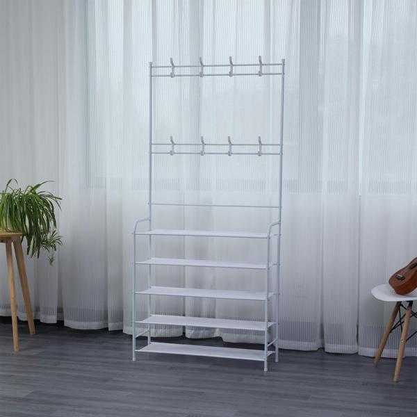 Multifunktionaler Garderobenständer & Schuhregal aus Metall - 170x60cm, edles weiss - Modernes Design für Flur & Eingangsbereich – Stilvoll & Praktisch