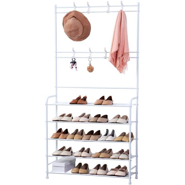 Garderobenständer mit Schuhregal, weiss, 170x80cm – 2-in-1 Lösung, platzsparende Garderobe mit Schuhablage, funktional