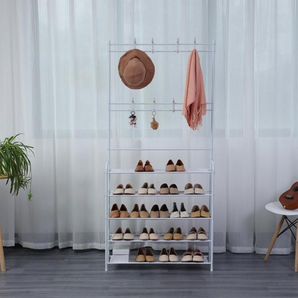 Garderobenständer mit Schuhregal, weiss, 170x80cm – 2-in-1 Lösung, platzsparende Garderobe mit Schuhablage, funktional