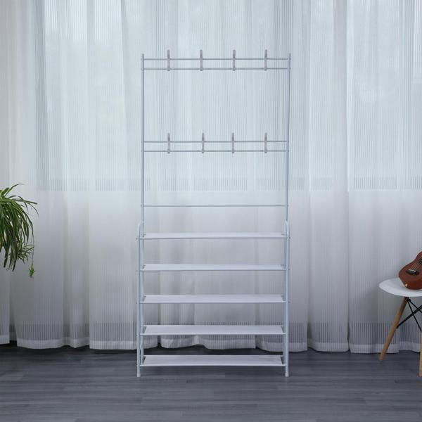 Garderobenständer mit Schuhregal, weiss, 170x80cm – 2-in-1 Lösung, platzsparende Garderobe mit Schuhablage, funktional