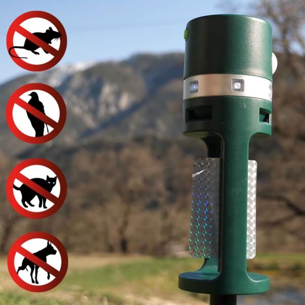 3er-Set Solar Tiervertreiber mit Erdspiess und Bewegungssensor, Ultraschall und Lichtblitz