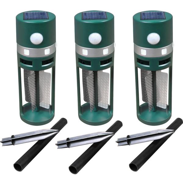 3er-Set Solar Tiervertreiber mit Erdspiess und Bewegungssensor, Ultraschall und Lichtblitz