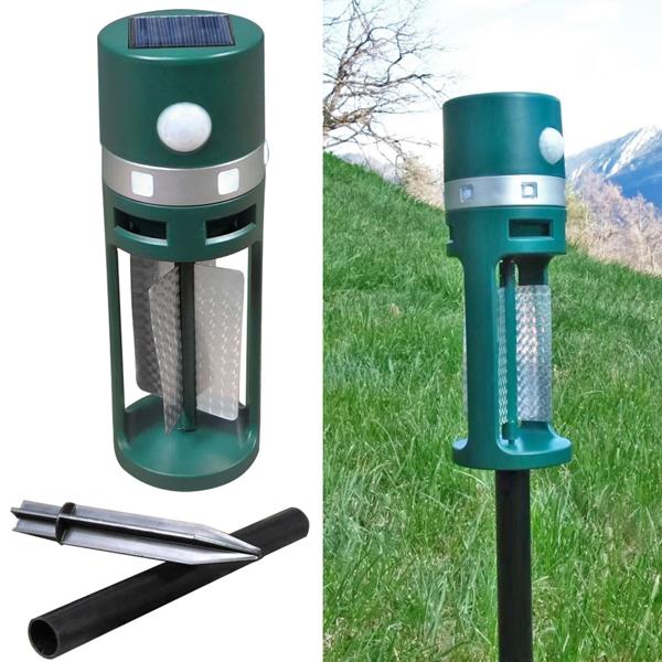 3er-Set Solar Tiervertreiber mit Erdspiess und Bewegungssensor, Ultraschall und Lichtblitz