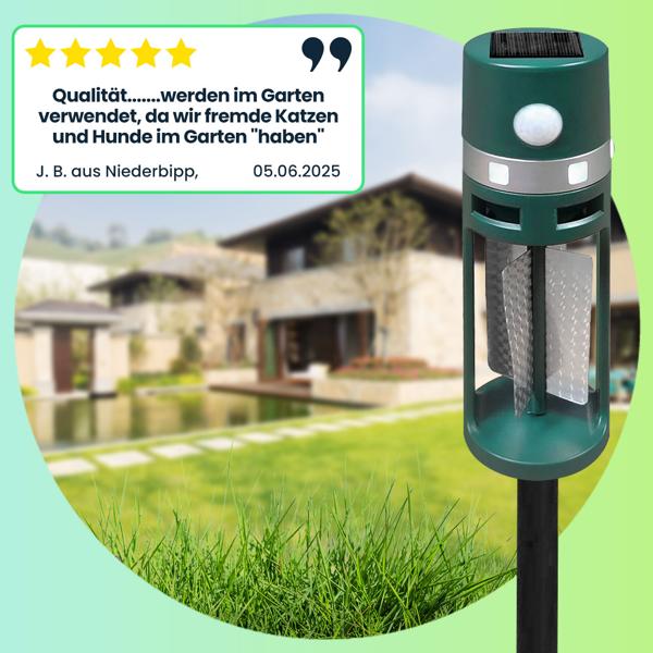 3er-Set Solar Tiervertreiber mit Erdspiess und Bewegungssensor, Ultraschall und Lichtblitz