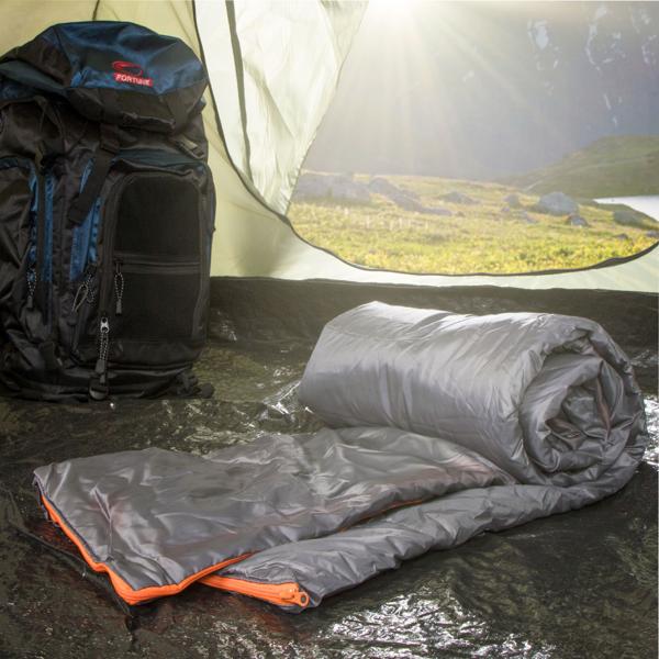 2er-Set 3-Jahreszeiten-Schlafsack - 0-27°C - Warm, mobil & ideal für Outdoor, Camping, Festivals - 170x70cm, Polyester, Anthrazit/Orange, inkl. Tragtasche