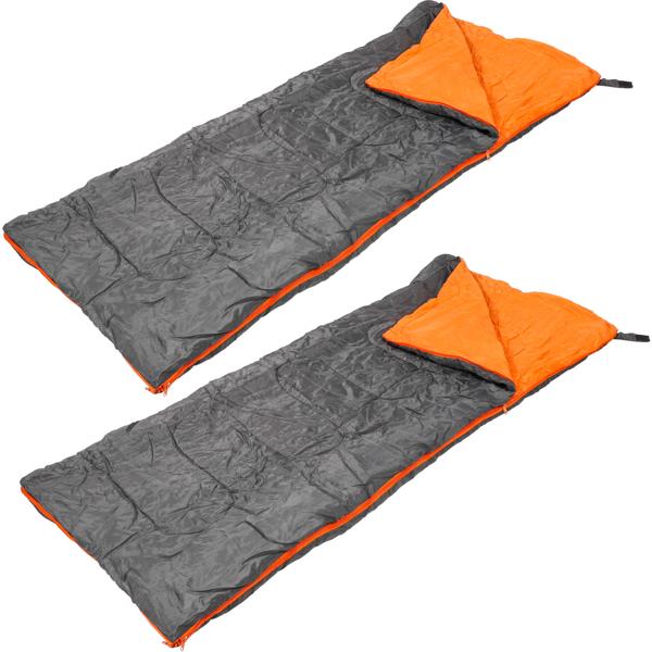 2er-Set 3-Jahreszeiten-Schlafsack - 0-27°C - Warm, mobil & ideal für Outdoor, Camping, Festivals - 170x70cm, Polyester, Anthrazit/Orange, inkl. Tragtasche