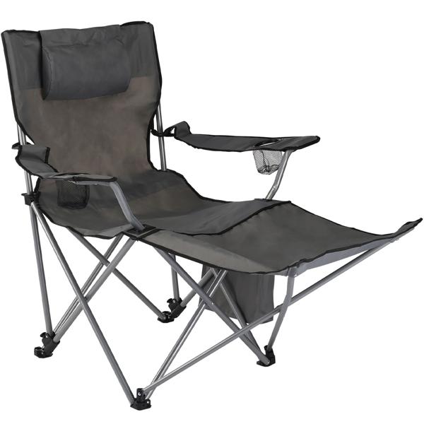 Luxus Campingstuhl (anthrazit) - Kopf- & Fussstütze, Kühl- & Aufbewahrungstasche - Maximaler Komfort für Camping & Garten