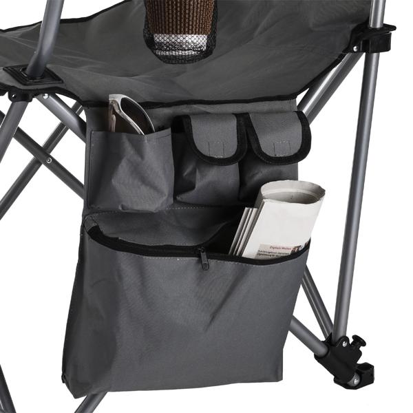 Luxus Campingstuhl (anthrazit) - Kopf- & Fussstütze, Kühl- & Aufbewahrungstasche - Maximaler Komfort für Camping & Garten