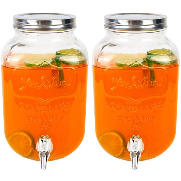 2er-Set Vintage Glas-Getränkespender, 4 Liter, Einmachglas-Design, mit Zapfhahn & Deckel, perfekter Getränkespender für stilvolles Servieren
