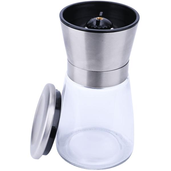 Salz-/Pfeffermühle: Glas & Edelstahl, Keramik-Mahlwerk - 160ml, Ø 13,2cm - Mahlgrad stufenlos einstellbar - für maximales Aroma