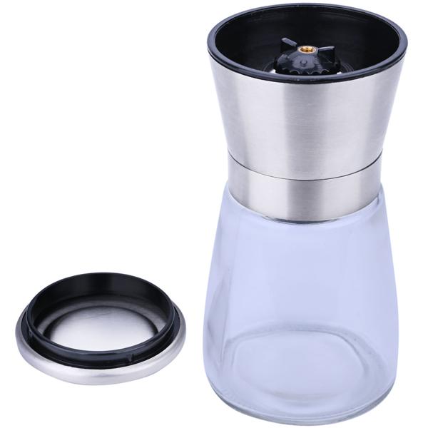 Salz-/Pfeffermühle: Glas & Edelstahl, Keramik-Mahlwerk - 160ml, Ø 13,2cm - Mahlgrad stufenlos einstellbar - für maximales Aroma