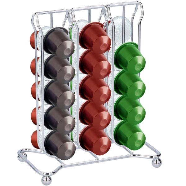 Praktischer Kaffeekapselhalter aus Metall für 30 Kapseln, 20,5 x 16,5 x 10 cm, Kapselständer kompatibel mit Nespresso Kaffee Kapseln