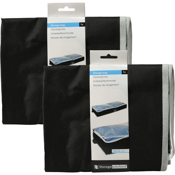 2er-Set Unterbettkommode mit Sichtfenster & Handgriff - Stauraum für Bettwäsche & Kleidung - Schutz vor Motten, Staub - 100x45x16cm, schwarz