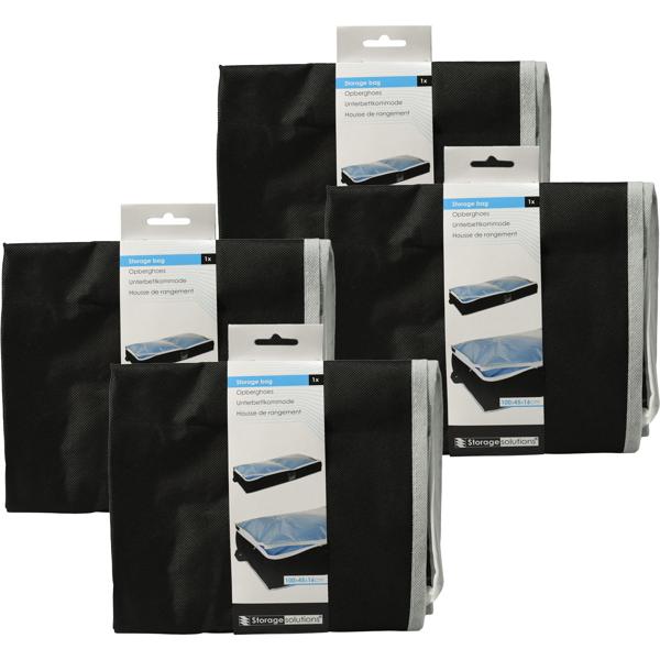 4er-Set Unterbettkommode mit Sichtfenster & Handgriff – extra Stauraum für Bettwäsche & Kleidung – 100x45x16cm schwarz – Schutz vor Motten & Staub