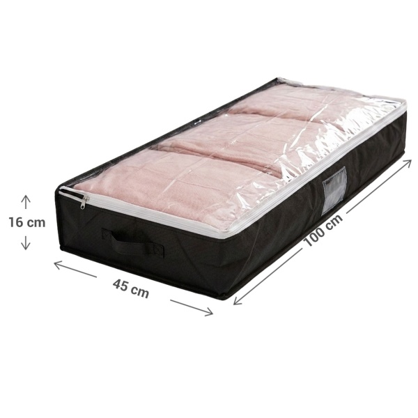 4er-Set Unterbettkommode mit Sichtfenster & Handgriff – extra Stauraum für Bettwäsche & Kleidung – 100x45x16cm schwarz – Schutz vor Motten & Staub