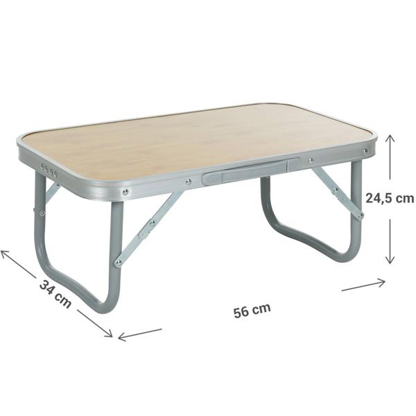 Camping Klapptisch flach - wetterfest & faltbar für Reisen - 56x34x24 cm - 25kg Traglast - Bambus-Optik - Alu/Kunststoff/MDF