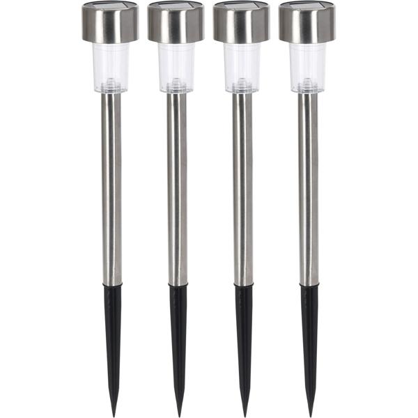 4er-Set Solar Gartenlampe aus Edelstahl - mit Erdspiess, 36,5 cm, warmweisses Licht - kabellose Wegbeleuchtung für Garten & Terrasse, wiederaufladbar