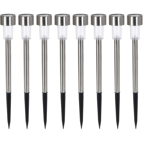 8er-Set Solar Gartenlampe Edelstahl – Selbstladend mit Erdspiess für Wege & Terrasse – Warmweiss, 36,5 cm, spart Kosten – Langlebig & wetterfest