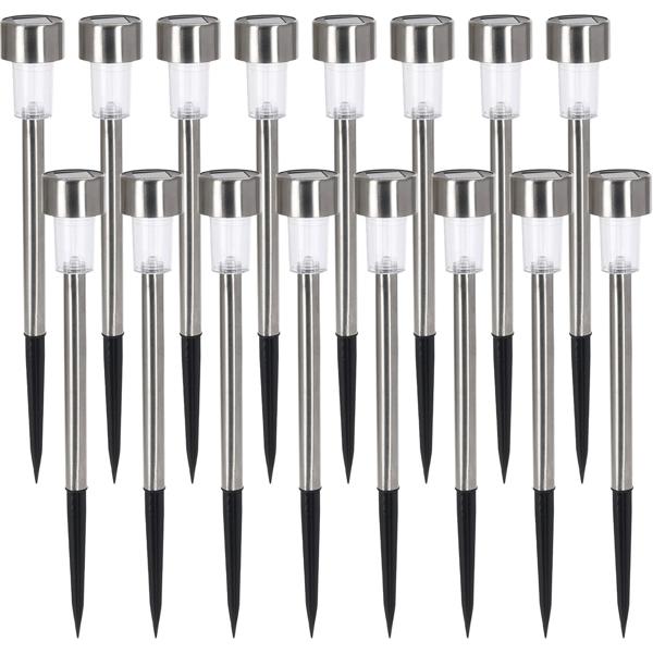 16er-Set Solar Gartenlampe aus Edelstahl - Erdspiess für sichere Wege & Gartenbeleuchtung - Warmweisses Licht- 36,5 cm Höhe - Witterungsbeständig