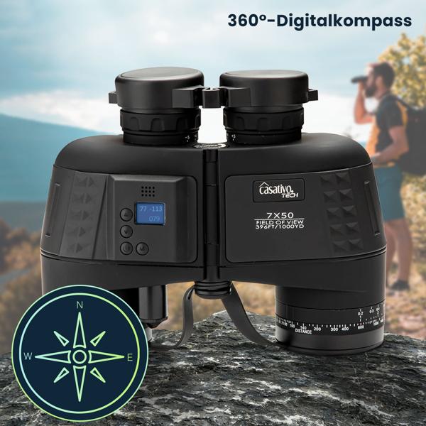 Premium Marine-Fernglas m. OLED-Display, wasserdicht IPX 7, 131 m Sehfeld, Entfernungs- und Grössenberechnung, 360°-Digitalkompass