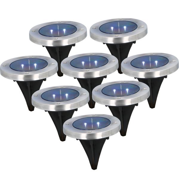 8er-Set Solar Bodenleuchten Edelstahl - Beleuchtung für Gartenwege & Terrassen - 2 SMD LEDs, 8h Leuchtdauer, Ø 12x12 cm, Erdspiess, Auto Ein/Aus Sensor