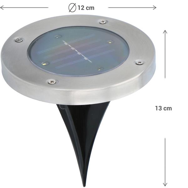 4er-Set Solar Bodenleuchte Edelstahl mit Erdspiess - Wegbeleuchtung Garten & Terrasse - 8h Leuchtdauer, Ø 12x13cm, 4x SMD LED, Auto Ein/Aus Sensor
