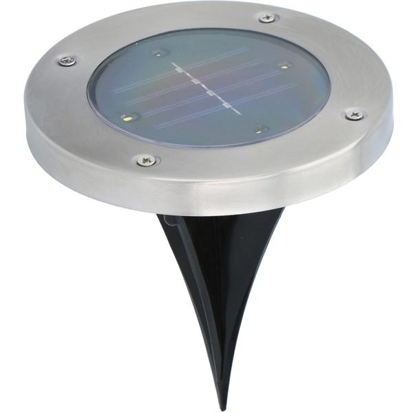 4er-Set Solar Bodenleuchte Edelstahl mit Erdspiess - Wegbeleuchtung Garten & Terrasse - 8h Leuchtdauer, Ø 12x13cm, 4x SMD LED, Auto Ein/Aus Sensor