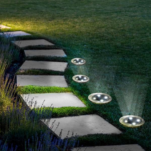 16er-Set Solar Bodenleuchte Edelstahl Ø 12x13 cm - Garten & Terrasse Beleuchtung bis 8h Leuchtdauer - Auto Ein/Aus Sensor - 4x SMD LEDs