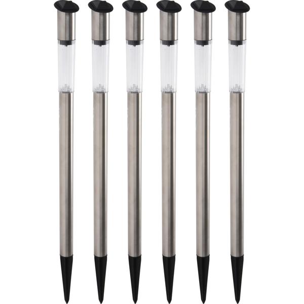 6er-Set Elegante Solar Gartenlampe aus Edelstahl, mit Erdspiess, 70 x 3 cm, stilvolle Beleuchtung für den Aussenbereich, wetterfest, langlebig & energiesparend
