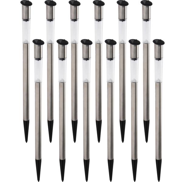 12er-Set Elegante Solar Gartenlampe aus Edelstahl, mit Erdspiess, 70 x 3 cm, stilvolle Beleuchtung für den Aussenbereich, wetterfest, langlebig & energiesparend