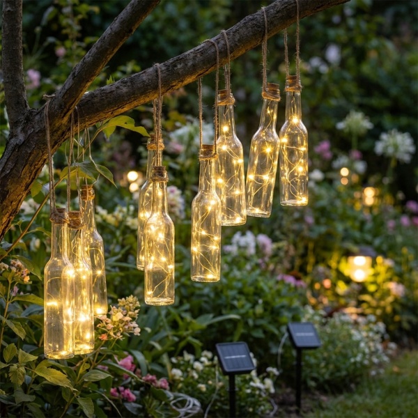 3er-Set Originelle Solar Flaschen-Lichterkette, warmweisses Licht – Dekorative LED-Lichter für Garten, Balkon & Terrasse, stimmungsvolle Beleuchtung