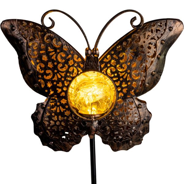 Solar-Schmetterlingsdeko: 102cm, LED Crackle-Glas, Gartenstecker - Stimmungsvolle Beleuchtung - Zauberhafter Schmetterling für Garten & Beet