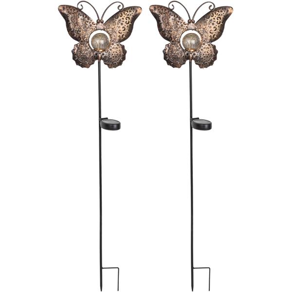 2er-Set Solar-Schmetterlingsdeko: 102cm, LED Crackle-Glas, Gartenstecker - Stimmungsvolle Beleuchtung - Zauberhafter Schmetterling für Garten & Beet