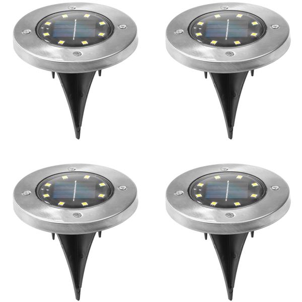 4er-Set LED-Bodenleuchte Solar Edelstahl – Wegeleuchte für Garten/Hinterhof – Ø 12xH 14 cm - 8 warmweisse LEDs – mit Erdspiess