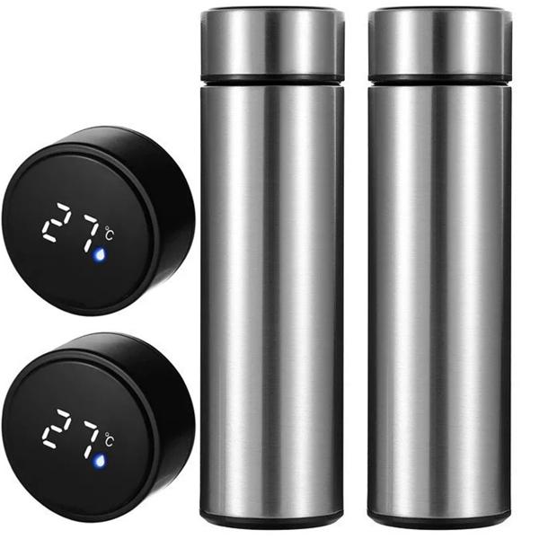 2er-Set Thermo-Vakuumflasche mit Touchscreen & Echtzeit-Temperaturanzeige für Büro & unterwegs - 500ml-BPA-frei-Edelstahl-doppelwandig isoliert