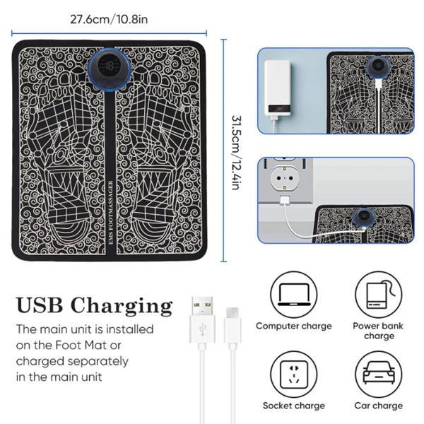 Faltbare EMS Fussmassagematte mit 8 Massagemodi, Akkubetrieb