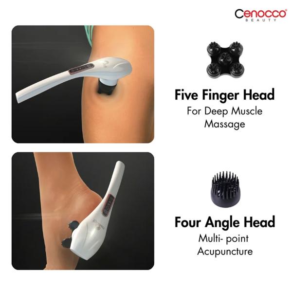 Akku-Massagegerät, 6 Köpfe, 12 Modi – Für Schulter, Rücken, Beine & mehr, weiss, vielseitige Tiefenmassage für den ganzen Körper