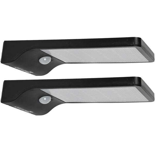 2er-Set Solar Aussenwandleuchte - Bewegungssensor & Dimm-Modus - IP44 wetterfest, 50lm mit 42 LEDs, 120° Erfassung, kabellos