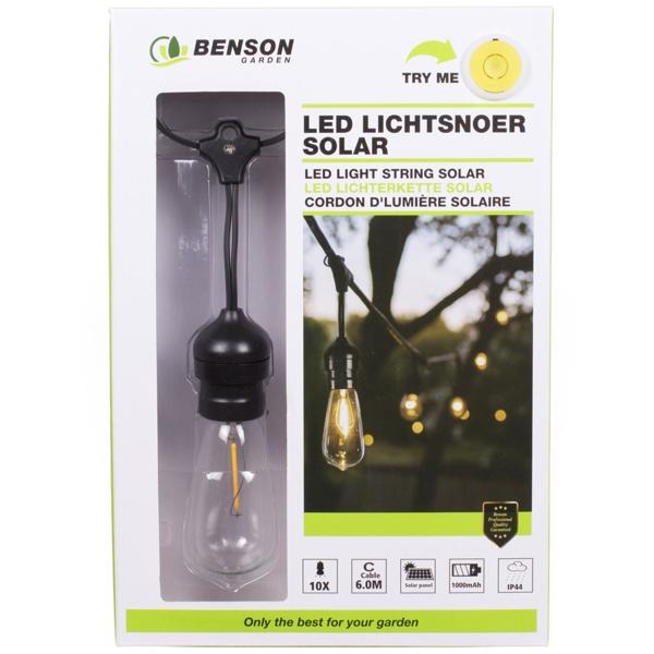 Solar-Lichterkette im Glühbirnen-Design: 10 warmweisse LEDs, 6 m, Dämmerungssensor & IP44-wetterfest. Gemütliche Beleuchtung für Garten & Balkon