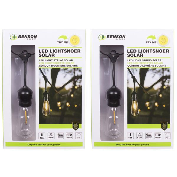 2er Set Solar-Lichterkette im Glühbirnen-Design: 10 warmweisse LEDs, 6 m, Dämmerungssensor & IP44- Gemütliche Beleuchtung für Garten & Balkon