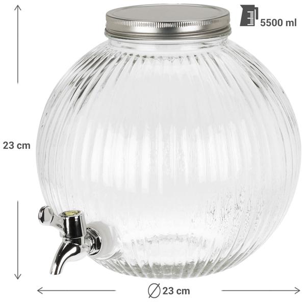 2er-Set Stilvoller Glas-Getränkespender, Kugelform, 5,5 Liter, mit Zapfhahn & Deckel – für praktisches Servieren von Getränken