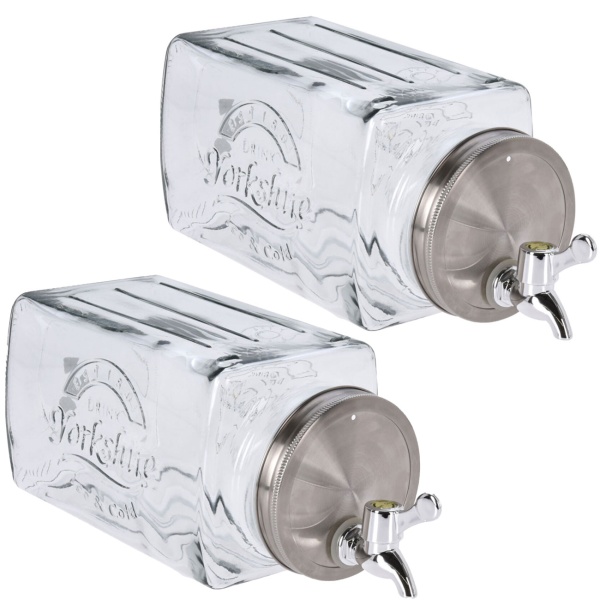 2er-Set Getränkespender Glas - je 3 Liter Fassungsvermögen mit Zapfhahn & Deckel - Ideal für Bowle, Limonade & Wasser - Hygienisch & stilvoll