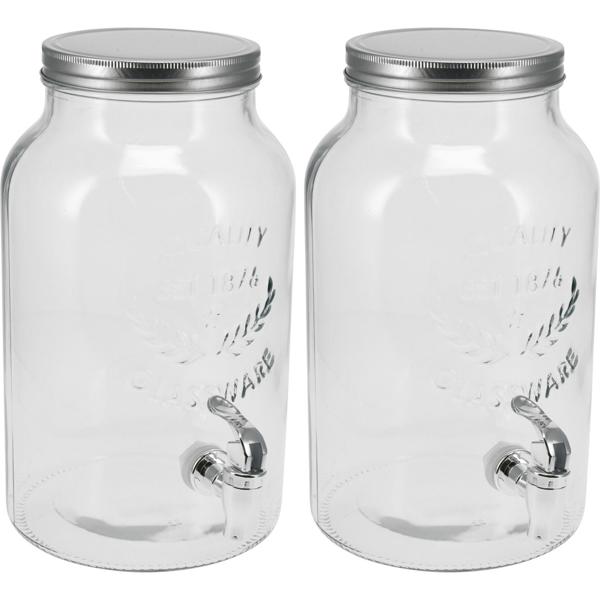 2er-Set Getränkespender aus Glas - 5,5l Fassungsvermögen mit Zapfhahn und Deckel - Ideal für Feste, Partys, Garten - Hygienisch, robust, zylinderförmig
