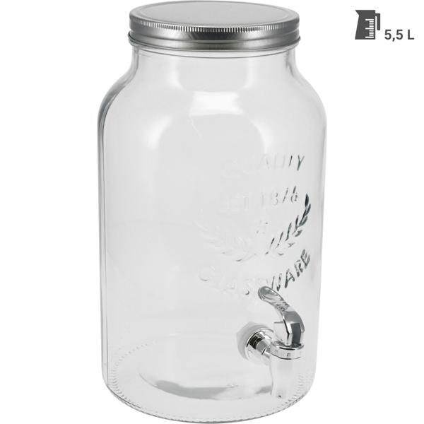 2er-Set Getränkespender aus Glas - 5,5l Fassungsvermögen mit Zapfhahn und Deckel - Ideal für Feste, Partys, Garten - Hygienisch, robust, zylinderförmig