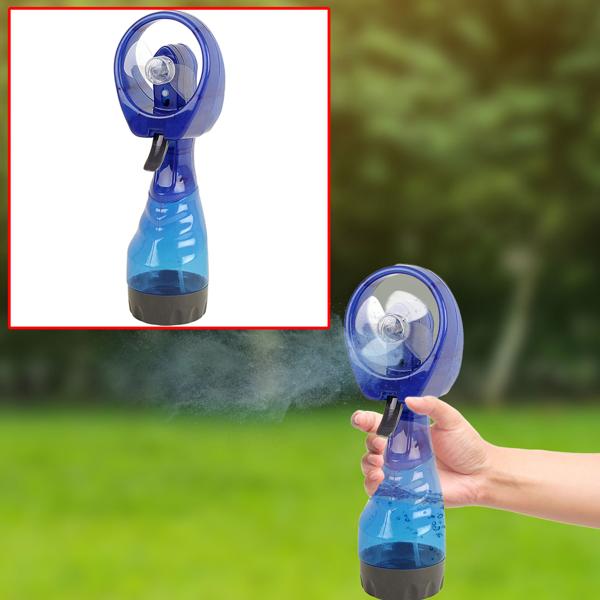 Handventilator mit Sprühfunktion (300ml, batteriebetrieben): blau/schwarz - Perfekt für unterwegs - Kühlung, Erfrischung, Komfort