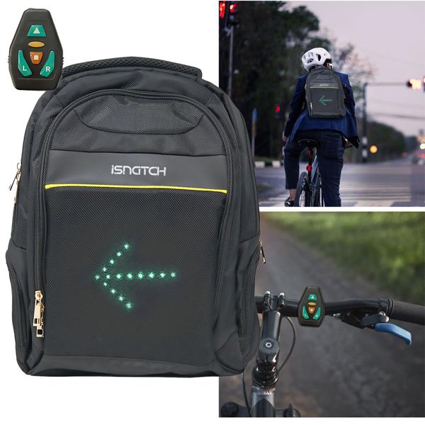 LED Blinker-Rucksack: Leuchtende Pfeile, sicher, schwarz, mit Notebook-Fach & Fernbedienung – Sichtbare Sicherheit für Fussgänger, Radfahrer & Pendler