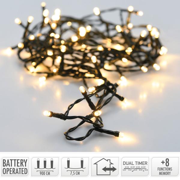 2er-Set LED Lichterkette mit 8 Leuchtmodi und Timer, 9 m, batteriebetrieben, IP44