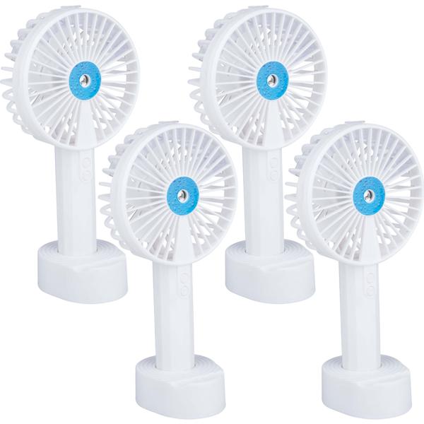 4er-Set Sprühventilator mit Handyhalter - Kühlt & belebt mit feinem Sprühnebel - Für unterwegs & zu Hause - 3 Geschwindigkeiten - 23ml Wassertank - 1200mAh Akku - Weiss